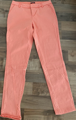 Promod Damen Chino Hose Gr. 38 Korallenrot gerades Bein Taschen Knopf/Reißv.