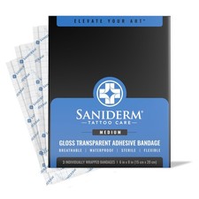 Saniderm Tattoo Aftercare Bandage 3 Sheets Medium Pack, 6 in x 8 in   