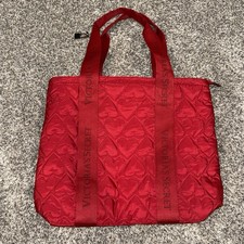 NWT Victoria  s Secret QUILTED Red HEART Puffer TOTE Top Zip Shoulder Bag
