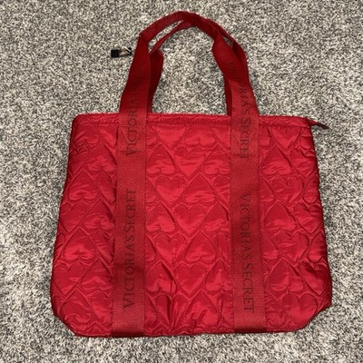 NWT Victoria s Secret QUILTED Red HEART Puffer TOTE Top Zip Shoulder Bag