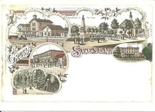 AK Seesen Harz bei Langelsheim -Bahnhof, Eisenbahn, Kirche, Kurhotel -Repro 1984