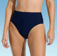 NWT~ Lands' End L 14-16 Navy Smoothing High Waist Cut Bikini Bottoms Swim ww41