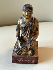 ANTIQUE BURMESE MONK  Wood, Lacquer and Gold Leafed  19th Century 6" TALL