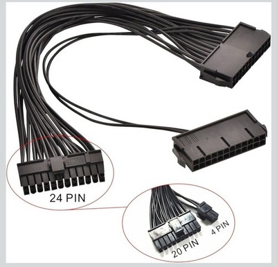24 Pin Main Second Dual PSU ATX Power Supply Motherboard Adapter Cable