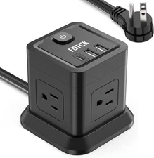 Power Strip with USB C,  Flat Plug Extension Cord with 4 Outlets and 3 USB Ports