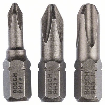 | Bosch Schrauberbit-Set Extra-Hart (PH), 3-teilig, PH1, PH2, PH3, 25 mm
