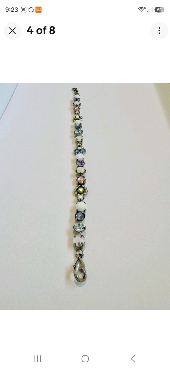 Vintage Sorrelli Fresh Spring Flowers Rhinestone & Milk Glass Bracelet 8 Inches View 5