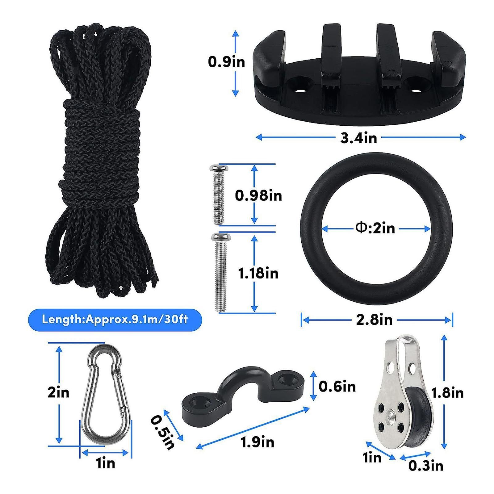 31 Pieces Marine Kayak Canoe Anchor Trolley Kit 9M Rope for Fishing Boat