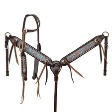 Showman Weathered Steer Single Ear Leather Headstall  Breast Collar Set