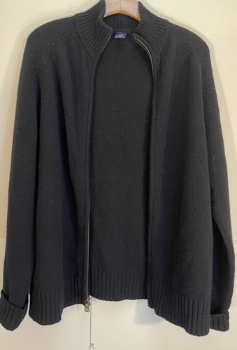 Vintage GAP Full Zip Black Sweater Large Lambswool Preppy Old Money Hong Kong - Picture 2 of 9