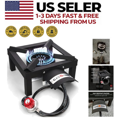 #ad High Pressure Single Propane Burner w Heat Shield Outdoor Cooking Camping $59.40