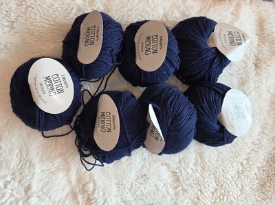 Drops Cotton Merino Yarn, Lot of 7 skeins, blue