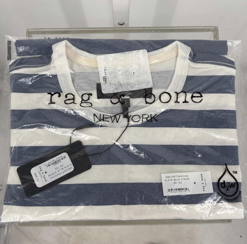 Camiseta de manga corta Rag & Bone Core para hombre a rayas azul pizarra algodón mediano S/S $98 Foto 3 de 3