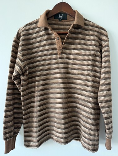 Dunhill, VINTAGE 90s Dunhill Brown Cream Collared Striped Wool Textured Italian Shirt