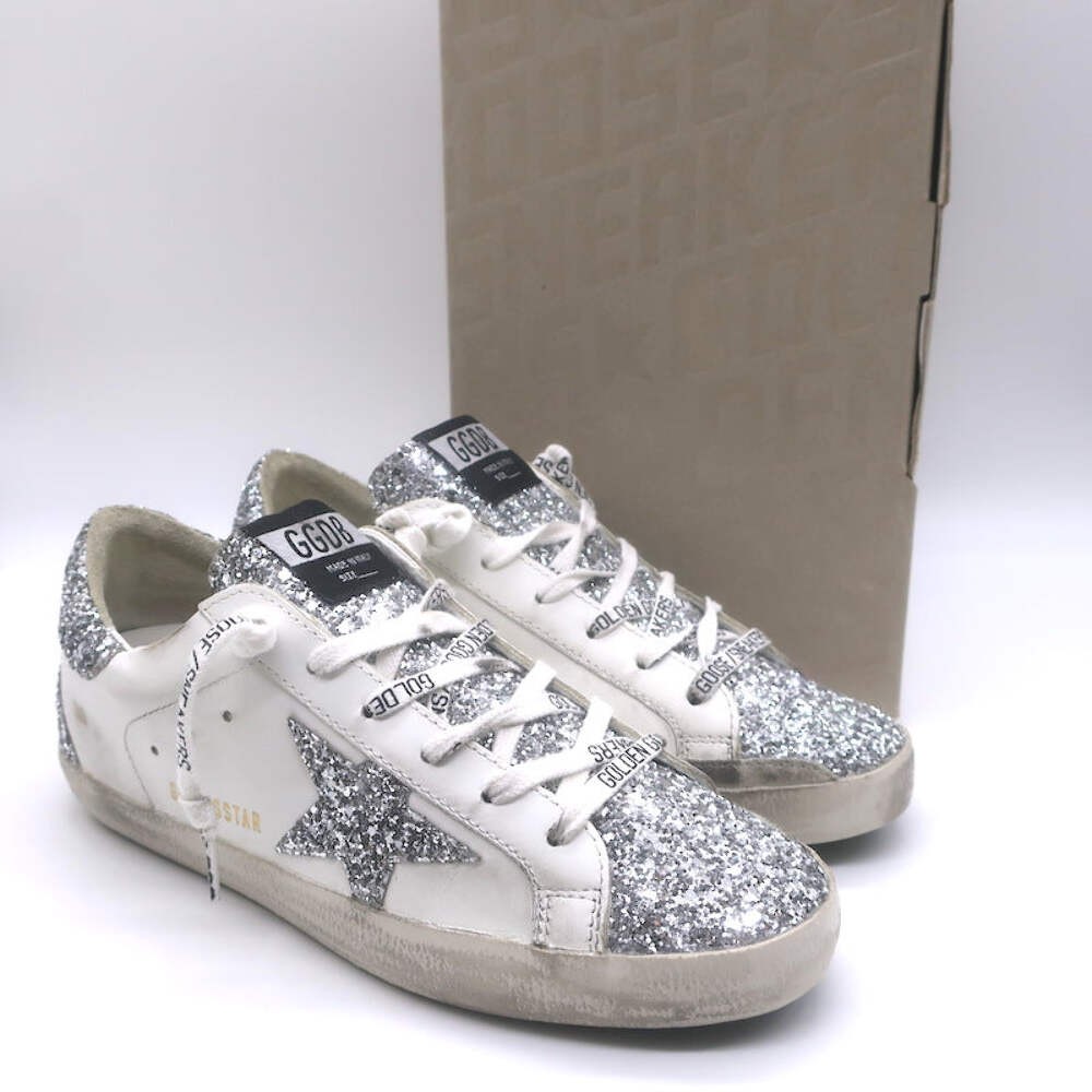 Golden Goose Superstar Glitter Sneakers White/Silver Size 37 NEW