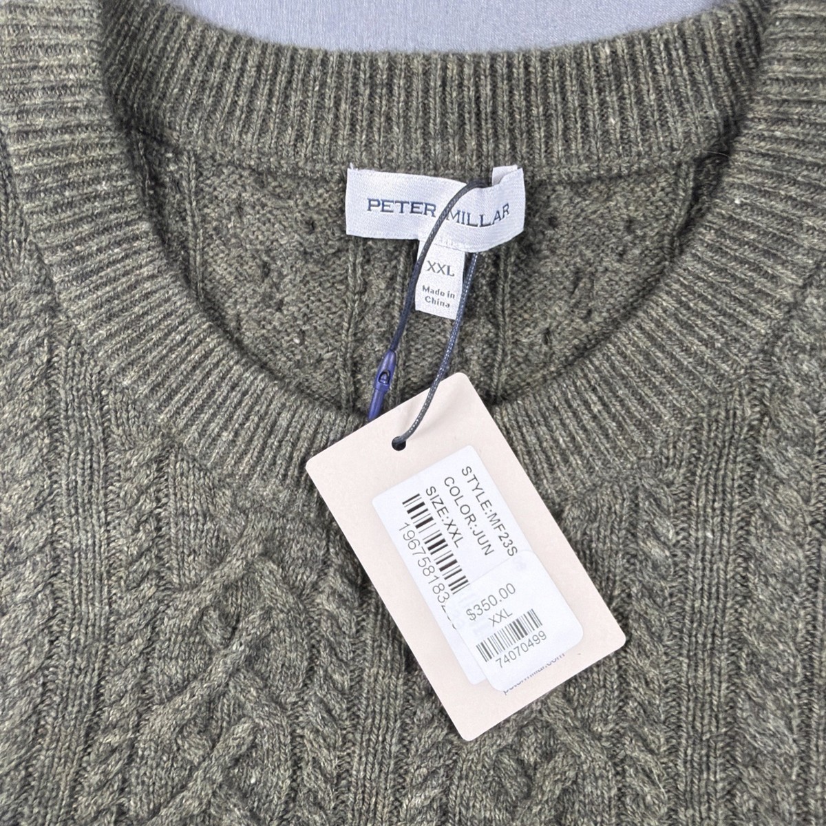 Peter Millar Sweater Crown Cable Knit XXL Green Wool Yak Cashmere