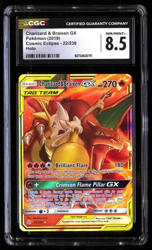 CGC 8.5 Charizard & Braixen GX 22/236 Pokémon Cosmic Eclipse 2019 English