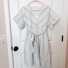 Gap Womens Linen Blend Cottagecore Dress Sz 12 Countryside Coastal Stripes Soft