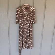 Talbots Women Printed Faux Wrap Dress Size 8 Stretch V Neck Jersey Tie Waist