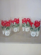 Vintage Drinking Glasses Red White Floral 5 T...
