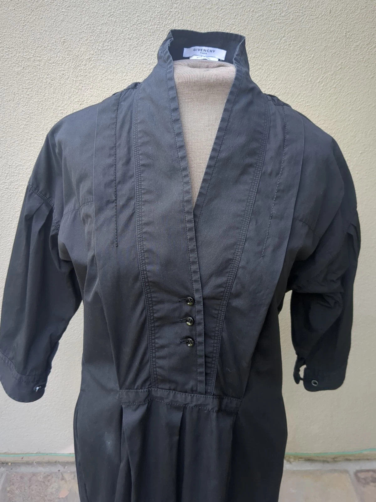 Abito Camicia GIVENCHY Paris 10 40 EU Nero Cotone Italia Bottoni davanti Manica 3 4