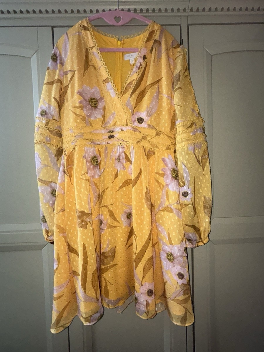 Ted Baker Yellow Posyy Cabana Floral Long Sleeve Mini Dress Size 10 (Ted 2)  BNWT | eBay UK