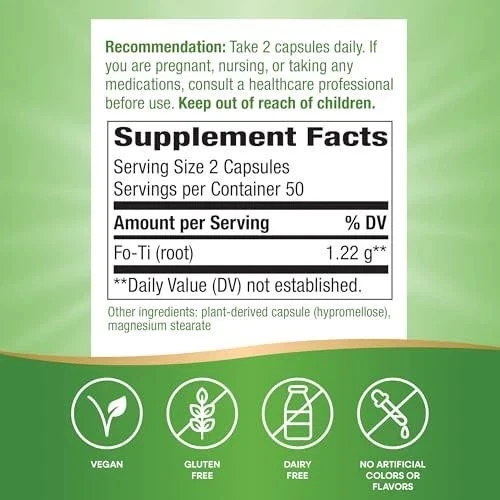 Nature and apos;s Way Fo-Ti Root - Hierba tradicional china para la longevidad Foto 2 de 3