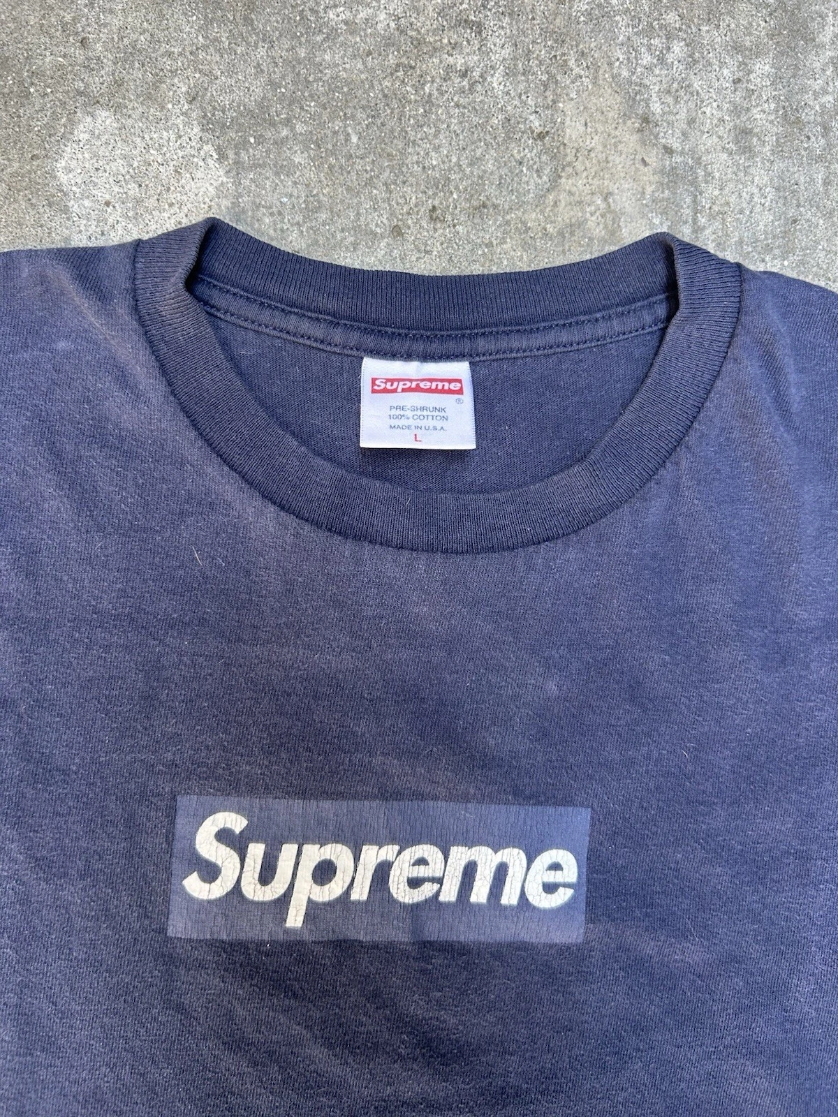 RARA MAGLIETTA CON CAPPUCCIO VINTAGE 2003 SUPREME NAVY TONAL BOX LOGO TAGLIA LARGE