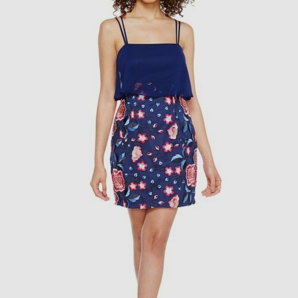 green emerald velvet dress Aidan Mattox Illusion Embellished Crew Neck Short Sleeve Trumpet Keyhole Back Concealed Zipper Back Crepe Dress Navy / 4