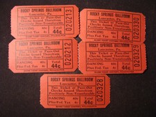 Lot of 5 Ballroom tickets, Rocky Springs Park, Lancaster PA