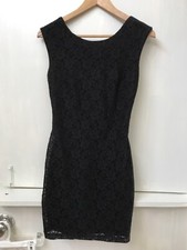 Forever 21 Size S Small Fitted Scoop Back Black Dress Lace Overlay Sleeveless