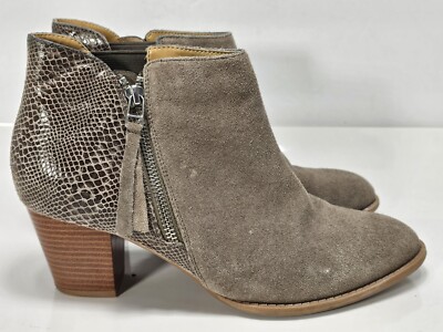 Vionic Anne Boots Womens M Gray Suede Leather Ankle Booties Casual Zip  Up