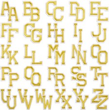 52 Iron or Sew on Embroidered Letter Patches - Adhesive Letters A-Z Gold