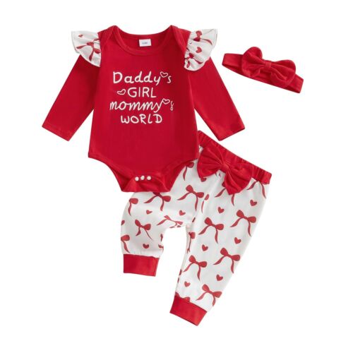 Newborn Baby Girl Valentines Day Outfit Ruffle Long Sleeve Romper Bodysuit Lo...