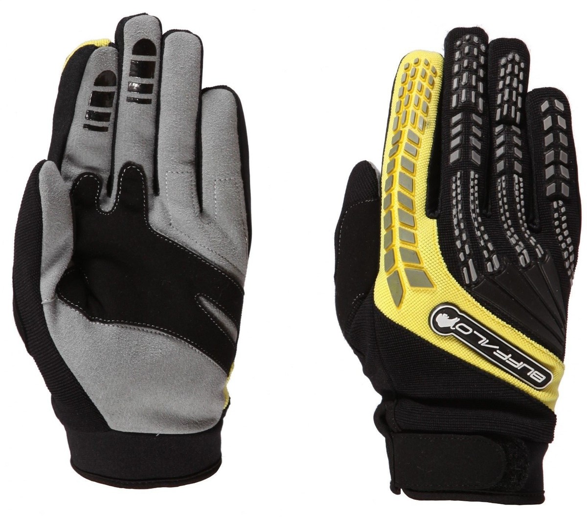 Buffalo Focus Mens Black Yellow Leather Textile Motocross Motorcycle Gloves