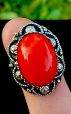 Vtg Carnelian Marcasite Ring Sz 6.25