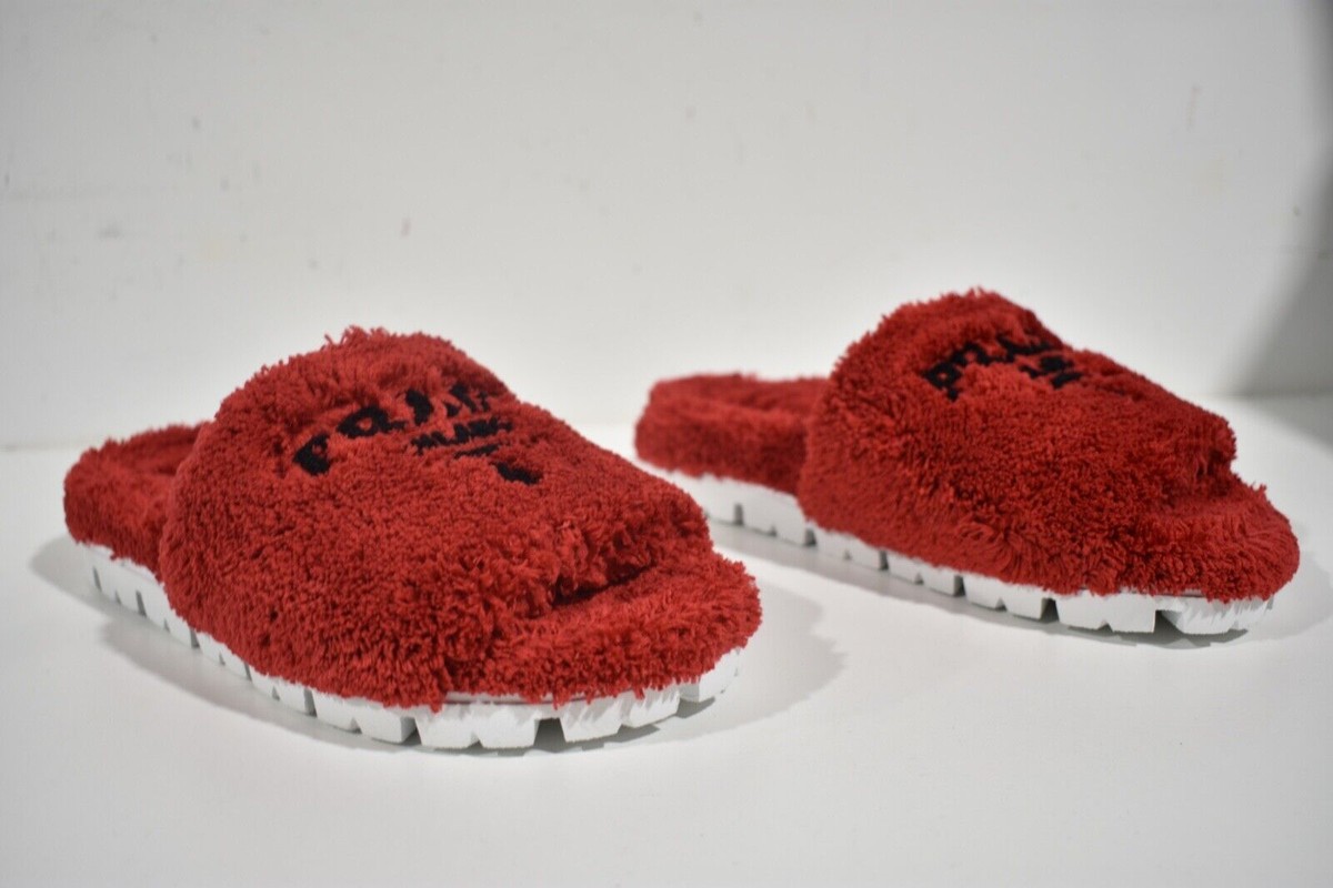 Prada Terry Cloth Roso Red Black Logo Slide Sandal Rubber Sole