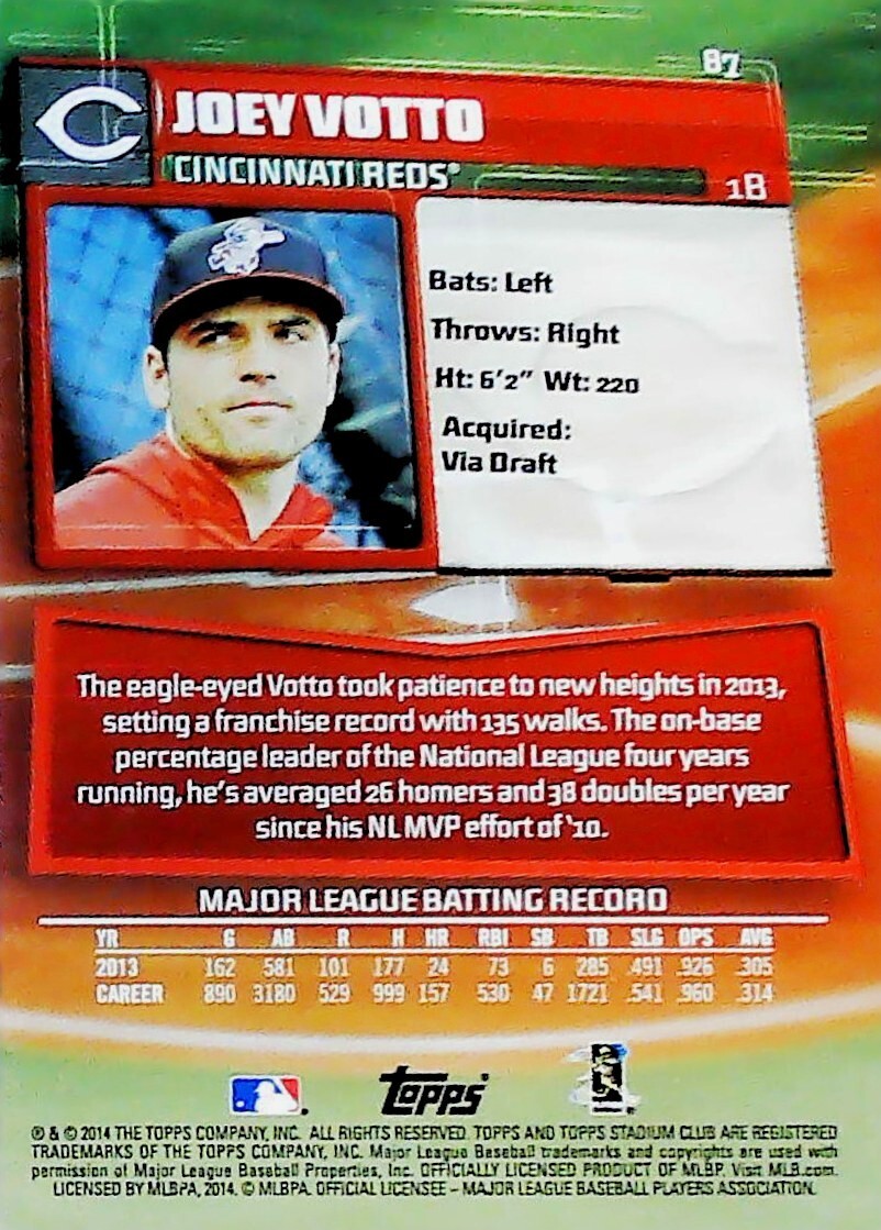 2014 TOPPS STADIUM CLUB #87 Joey Votto CINCINNATI REDS | eBay