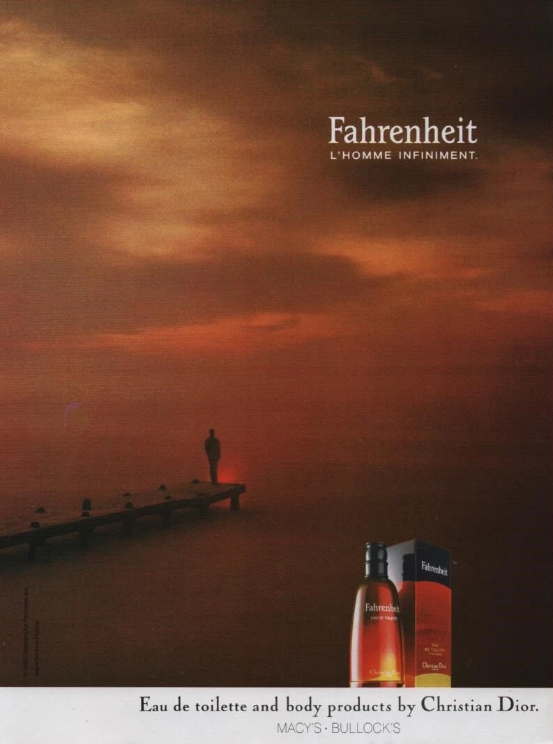 Publicité papier Parfum. Perfume ad. Dior Fahrenheit 1992 USA