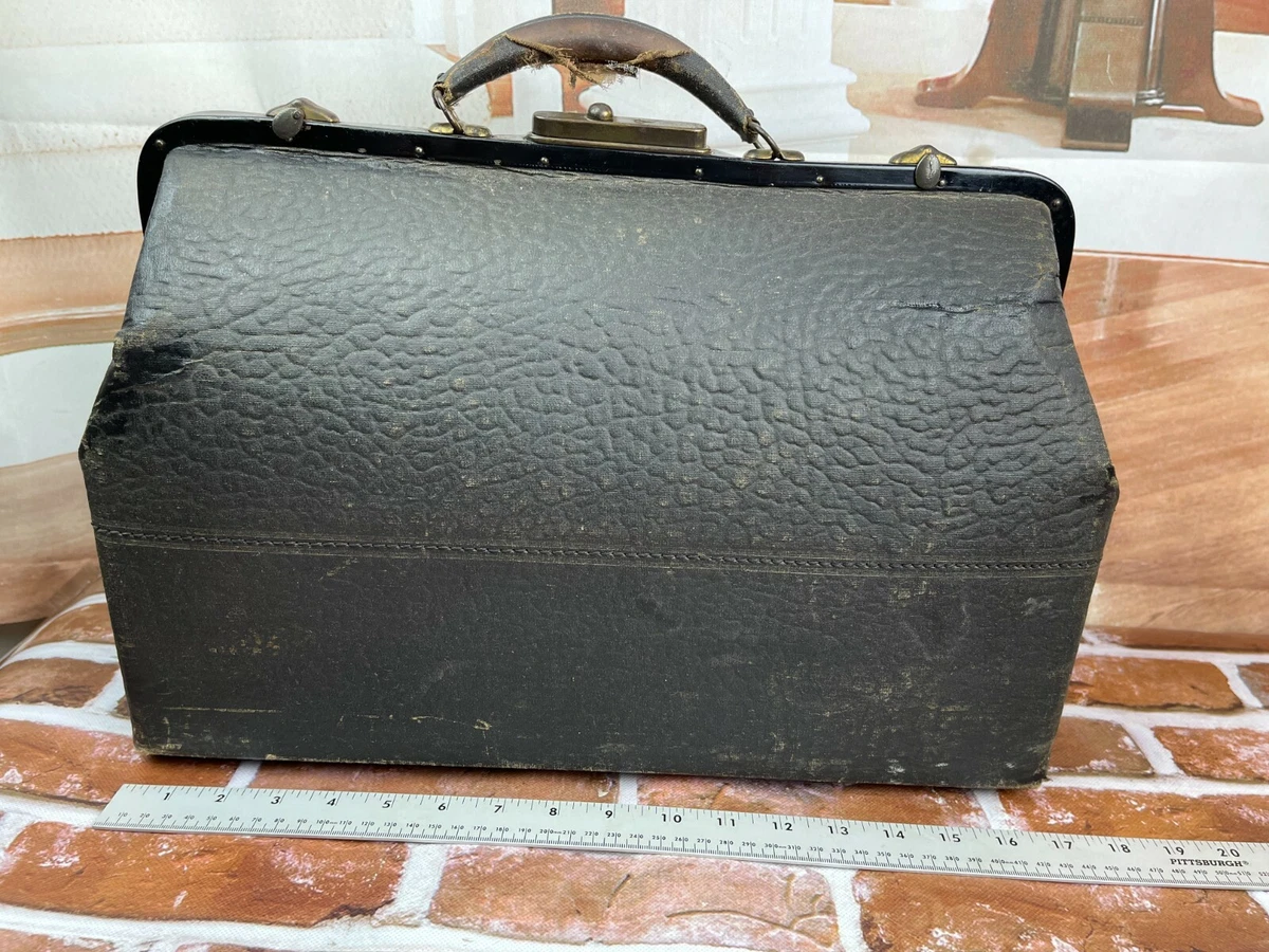 Vintage Black Leather Travel Doctor s Bag Medicine Genuine Leather