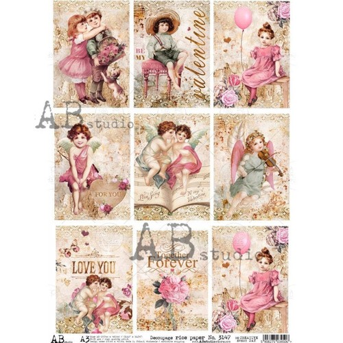 Retro Valentine's Day A3 Rice Paper AB Studios Textured Decoupage