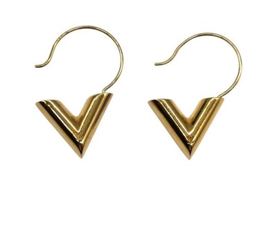 Louis Vuitton Essential V Earrings Gold 1.65x1.3cm Motif Ladies Accessary Auth