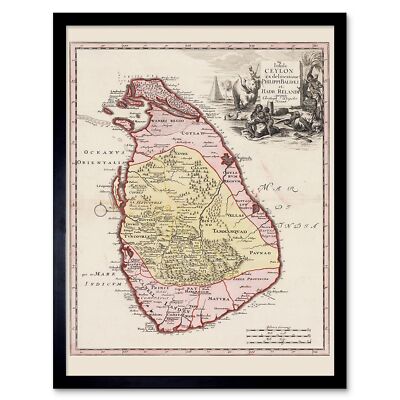 Balda Relandi Map Ceylon Sri Lanka 12X16 Inch Framed Art Print