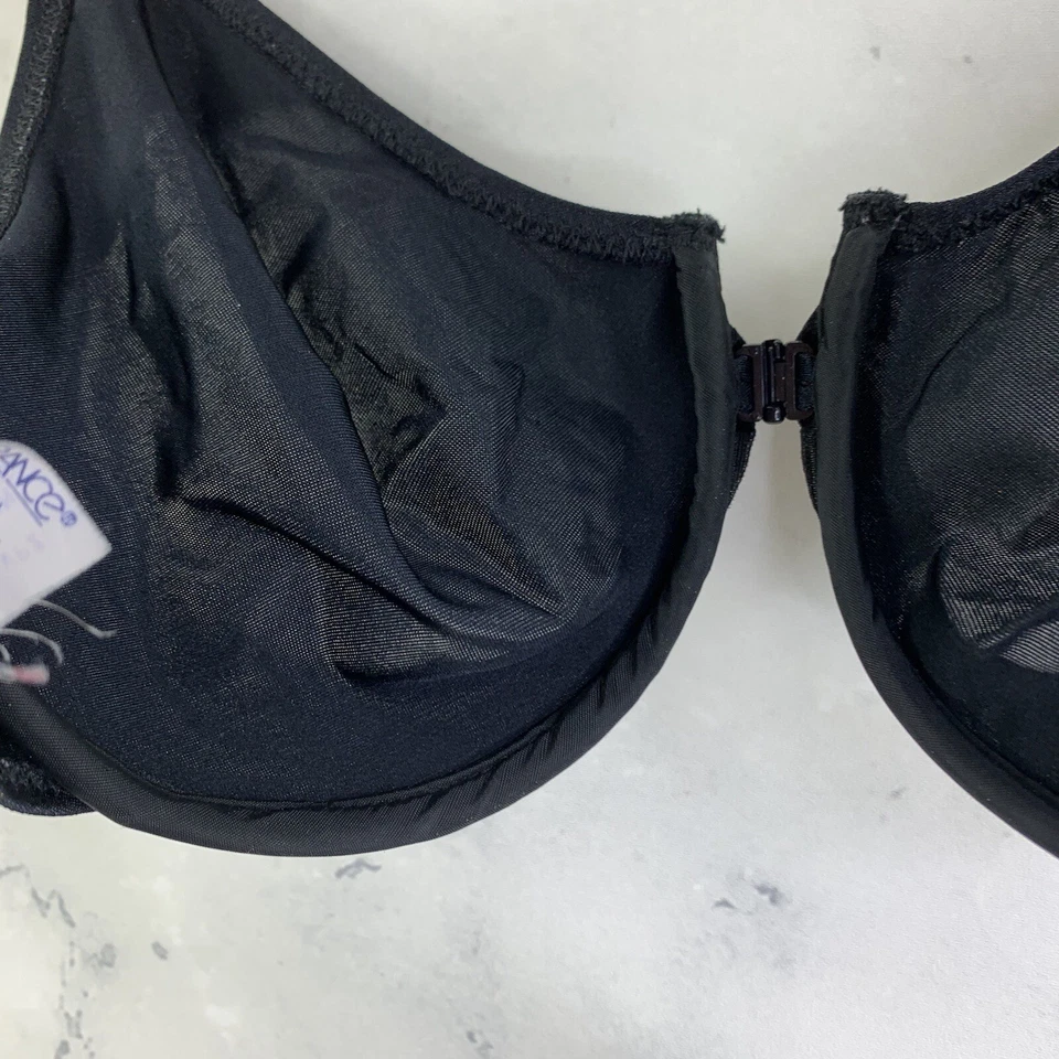 复古 70 年代法国百合 36C 胸罩黑色闪亮前闭合尼龙花边羊毛 — 第 4/4 张图片