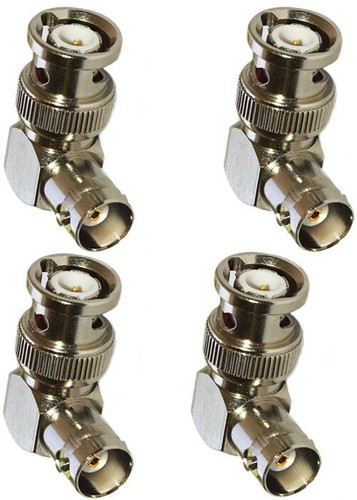 4 Pack BNC Male to Female Right Angle Adapter Gold-Pin Coaxial Cable Connector - 第 1/1 張圖片