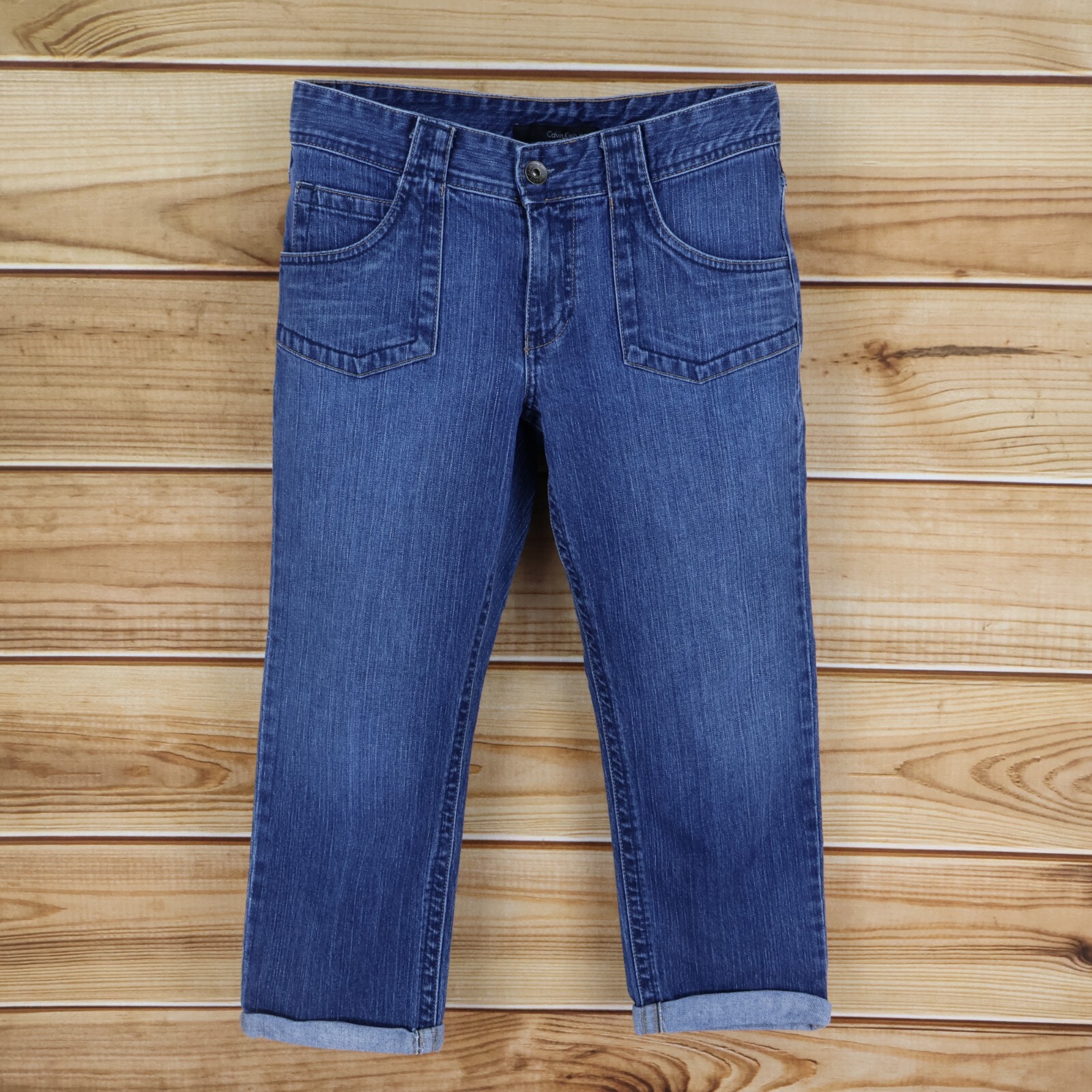 Womens Sz 8 Blue Medium Wash Denim Cuffed Leg Low Rise