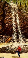 Waterfall Hiking Adventure Art, Original Landscape Painting 