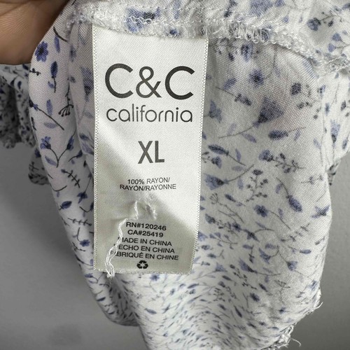 C&C California Dress Womens XL White Floral Long Sleeve Peasant Boho Feminine - Picture 7 of 8
