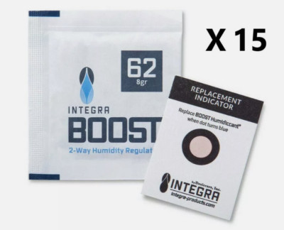 INTEGRA BOOST 62% RH 8 GRAMM HUMIDIPAK 15 X PACK 2-WEGE FEUCHTIGKEITSKONTROLLE 8g BOVEDE