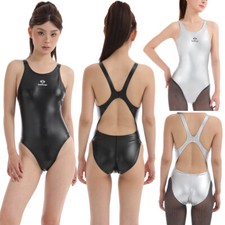 Women Professional PU Leather Swimwear Backless Leotards Beach Athletic Swimsuit